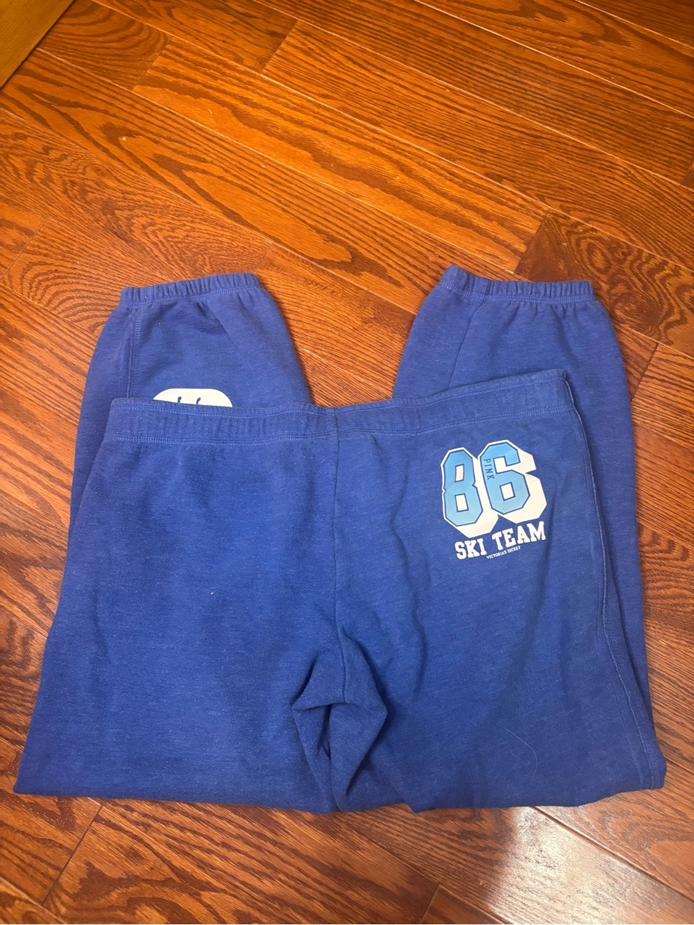 Y2K PINK Victoria's Secret Blue Logo Capri Sweatpants Size Small - Picture 11 of 12